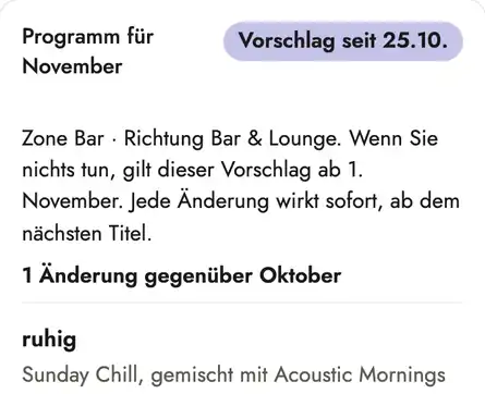 Bildschirmfoto aus dem Cockpit: Wochenplan und Monatsprogramm