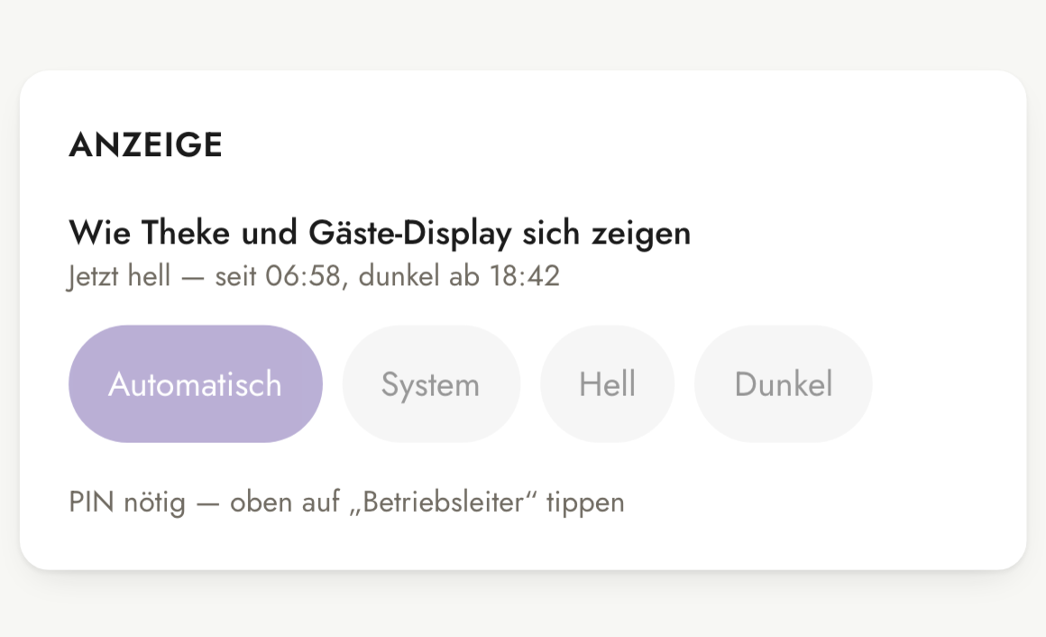 Bildschirmfoto der Theke: Dunkel-Modus